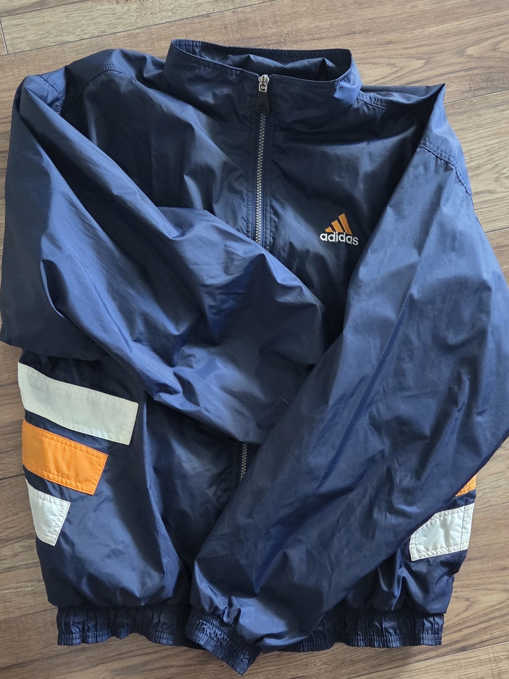 adidas Vintage Windbreaker Jacket Navy with Orange and White Accents